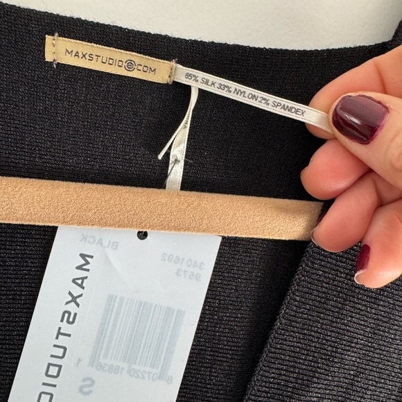 NWT Max Studio Black Bodycon Split Sleeve Knit Top Silk Blend Stretch Blouse Sm - Picture 4 of 9